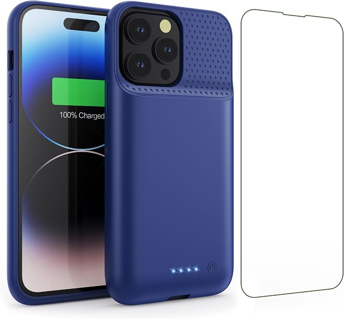 Battery Case for iPhone 14Plus/14Pro Max/13Pro Max,Powerful 8600mAh Portable Protective Charging Case,Rechargeable Extended Battery Charger Case for iPhone 13Pro Max/14Plus/14Pro Max(6.7 Inch),Blue