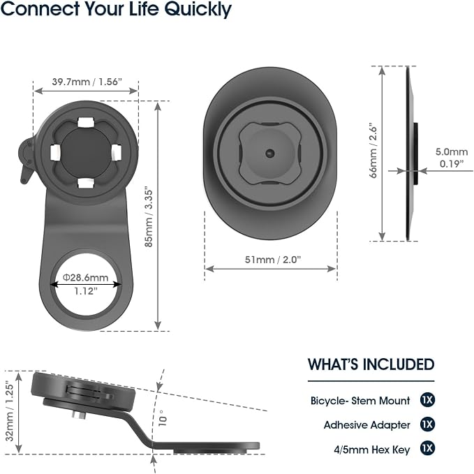 CQ Bike Phone Mount, 1s Lock/Release Bike Phone Holder for Bike Stem, Universal Aluminum Bicycle Handlebar Phone Mount, Upgraded Stable MTB Road Mountain Bike Cell Phone Clip for iPhone and More