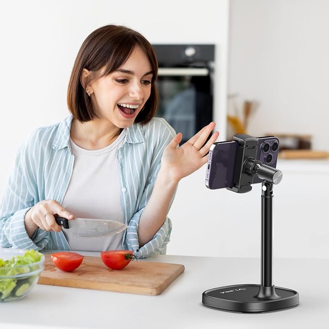 ULANZI Cell Phone Stand Mount for Desk, Vijim HP004 Adjustable Height & Angle Phone Holder, 360 Degree Rotating Desktop Phone Stand Compatible with iPhone, Samsung and All Phones