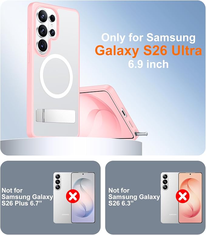 Magnetic for Samsung Galaxy S26 Ultra Case, [Innovate Stand][Military Grade Drop Protection][Non Slip][Translucent Matte] Shockproof Phone Case for Galaxy S26 Ultra 2026 -Pink
