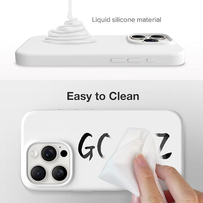 GONEZ for iPhone 15 Pro Max Case Silicone, Compatible with Magsafe, Camera Protector + Screen Protector, Soft Anti-Scratch Microfiber Lining, Liquid Silicone Shockproof Phone Cover, White