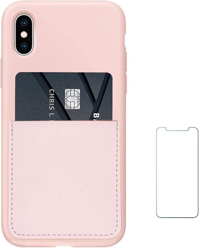 Ultra Slim Liquid Silicone Case Compatible for iPhone Xs/X 10(5.8 inch) with Card Holder Slot Ultra-Slim Thin Soft Wallet Cover Compatible for iPhone XS/X/11 with Screen Protector(Pink)