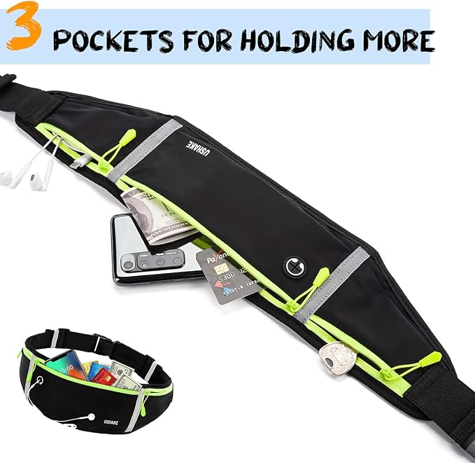 USHAKE Slim Running Belt, Workout Fanny Pack for Men Women,Exercise Waist Pack for Apple iPhone Holder, Runner Belt for Running Walking Cycling Camping Gym