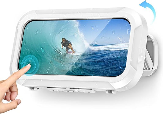 Waterproof Shower Phone Holder, 480° Rotating Adjustable Wall Mount with HD Touch Screen, Fog-Proof Bathroom Case for 4-7 Inch Phones