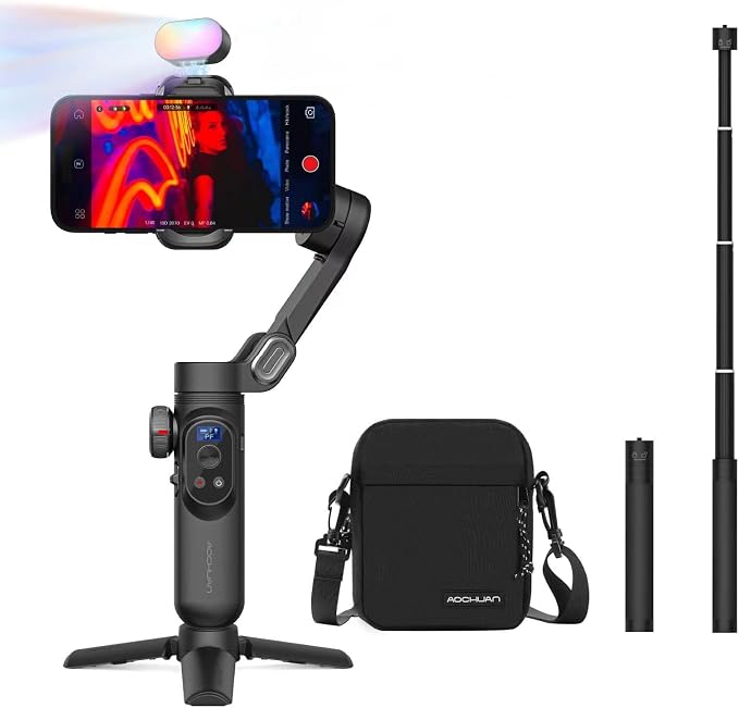 AOCHUAN 3-Axis Gimbal Stabilizer for Smartphone Smart X Pro Kit & B10 Storage Bag & E10 Extension Rod