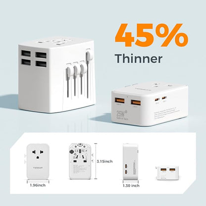 TESSAN Universal Travel Adapter PD 25W, White | International Power Adapter, Ultra Thin, 2 USB A 2 USB C, US to European UK Australia Ireland, Type C G A I