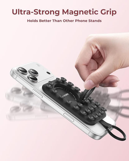 Syncwire Magnetic Suction Phone Mount for MagSafe, Silicone Octo Cup Buddy Sticky Grip Ring Holder, Hands-Free/Selfie/Video for TikTok & Instagram Influencer/Creator, iPhone Compatible,Midnight Black
