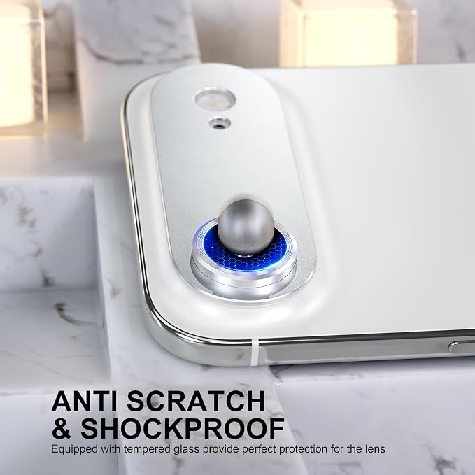 Choiche Compatible for iPhone 17 Air Camera Lens Protector, Strong Adsorption Camera Cover with 9H Tempered Glass Lens Screen Protector Metal Ring Decoration Accessories 6.5-inch (Silver)