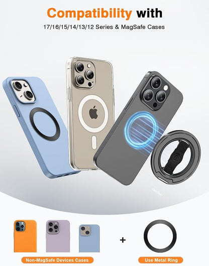 Airloop Pro for MagSafe Phone Grip Stand with Finger Strap - [Upgrade Secure Hinge] 360° Rotation Removable Magnetic Ring Holder Kickstand Loop for iPhone 17, 16, 15, 14, 13, 12 Series