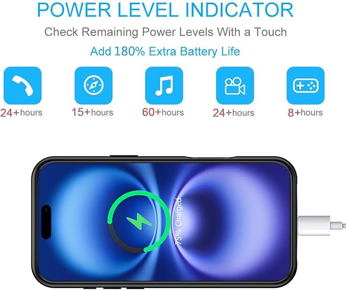 Battery Case for iPhone 16, Upgraded 10000mAh Portable Protective Charging Case with Wireless Charging Compatible with iPhone 16 (6.1 inch) Rechargeable Battery Pack Charger Cover with Carplay (Black)