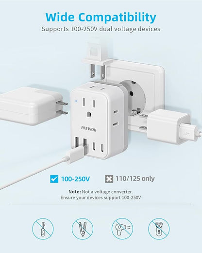 European Travel Plug Adapter Set, 8-in-1 Travel Adapter with 4 Outlets | Universal Travel Adapter, 4 USB Ports (2 USB C), Type G/C/L Detachable Plugs, US to EU/UK Italy, International Power Adapter