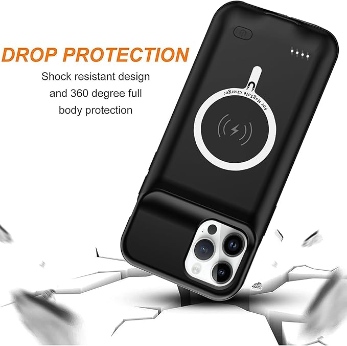 Battery Case for iPhone 14 Pro, 10000mAh High Capacity Rechargeable Portable Protective Extended Charger Case Wireless Charging Compatible with iPhone 14 Pro (6.1 inch) Charging Case & Carplay (Black)