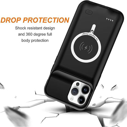 Battery Case for iPhone 14 Pro, 10000mAh High Capacity Rechargeable Portable Protective Extended Charger Case Wireless Charging Compatible with iPhone 14 Pro (6.1 inch) Charging Case & Carplay (Black)