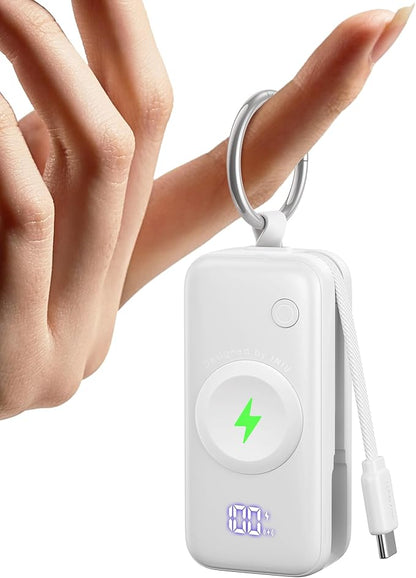 INIU 3-in-1 Portable Charger, Small 5000mah Power Bank with Built-in USB C Cable and Watch Charger, 20W PD Fast Charging Battery Pack, Travel Charger for iPhone 16 15, Apple Watch, etc