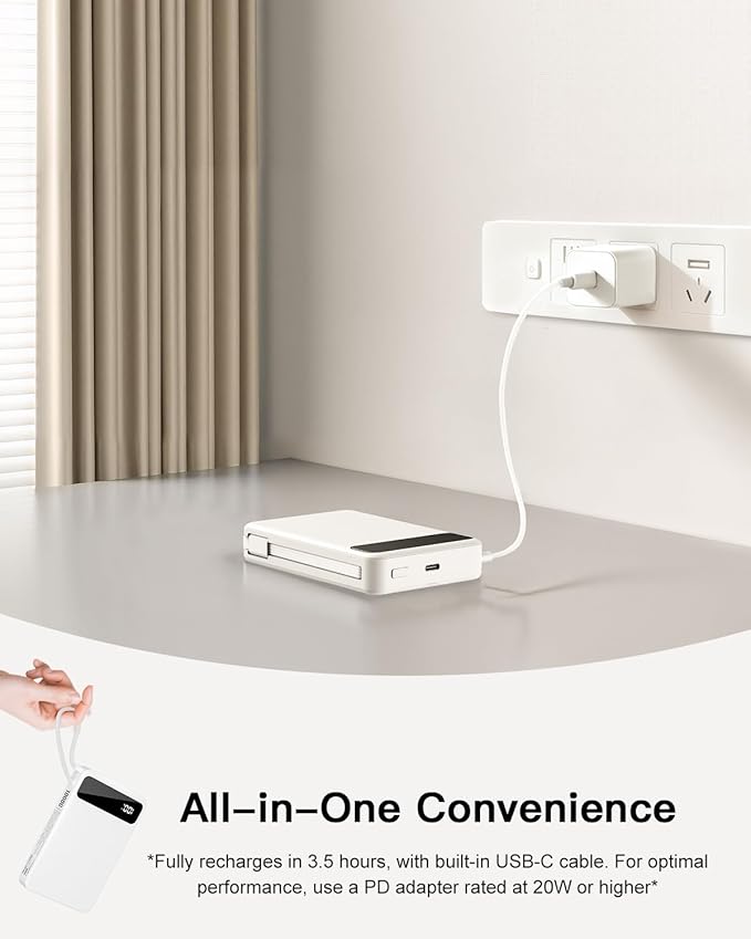 Magnetic Power Bank, 10,000mAh Wireless Portable Charger for Mag-Safe 15W Fast Charging, Battery Pack with USB-C Cable 20W in/Out for iPhone Air/17/16/15/14/13/12/Plus/Pro/Pro Max, AirPods & More
