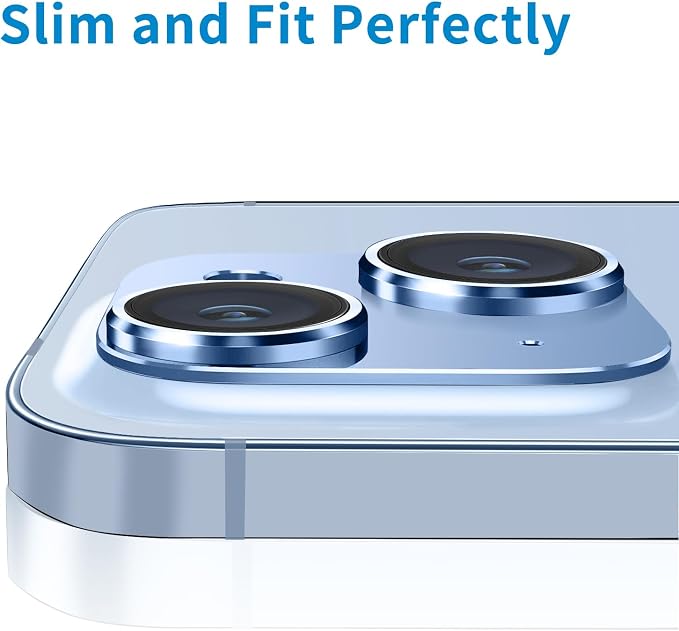Compatible with iPhone 14 and iPhone 14 Plus Camera Lens Protector, Anti-Scratch Tempered Glass Camera Screen Protector Shockproof Full Protective Camera Cover Case Friendly Lens Cover-Sierra Blue