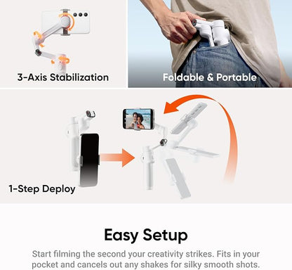 Insta360 Flow 2 Plus AI Tracker Bundle White - Foldable Phone Gimbal, AI Tracking with Any App, Multi-Person Tracking, Built-in Tripod/Selfie Stick, Remote Control, Smartphone Stabilizer, Travel