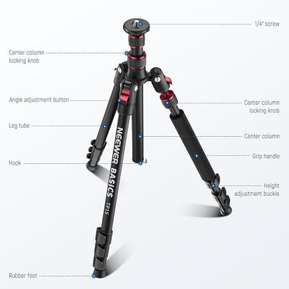 NEEWER Basics TP15 Camera Tripod Monopod, 68" Metal Heavy Duty Portable Travel DSLR Cell Phone Stand with Cellphone Holder Mount Compatible with iPhone Filming Video Recording, Ball Head Not Included
