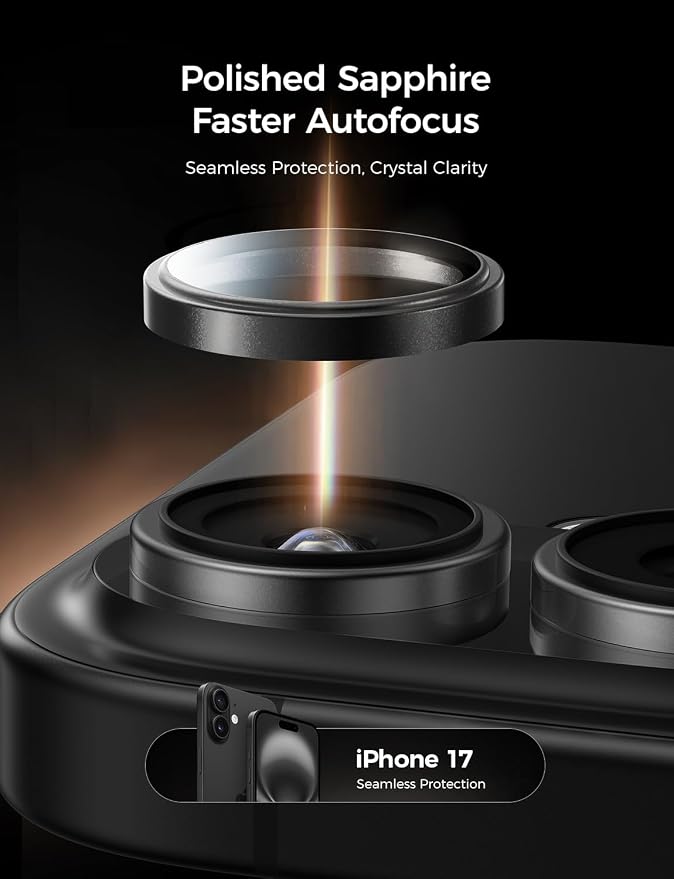 MAGIC JOHN for iPhone 17 Camera Lens Protector [Alignment Kit&1:1 Invisible Fit] 9H Aerospace Tempered Glass, Ultra HD, Metal Individual Ring, Set of 2,Black
