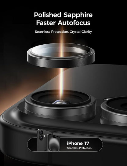 MAGIC JOHN for iPhone 17 Camera Lens Protector [Alignment Kit&1:1 Invisible Fit] 9H Aerospace Tempered Glass, Ultra HD, Metal Individual Ring, Set of 2,Black