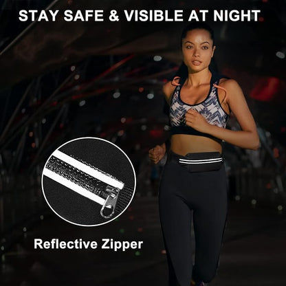 2 Pack Running Belt Fanny Packs for women and men,Belt Bag for Hiking Cycling Workout,Reflective Fanny Packs for Men Runners Belt Compatible with iPhone13,12 pro,Travelling Money Phone Holder