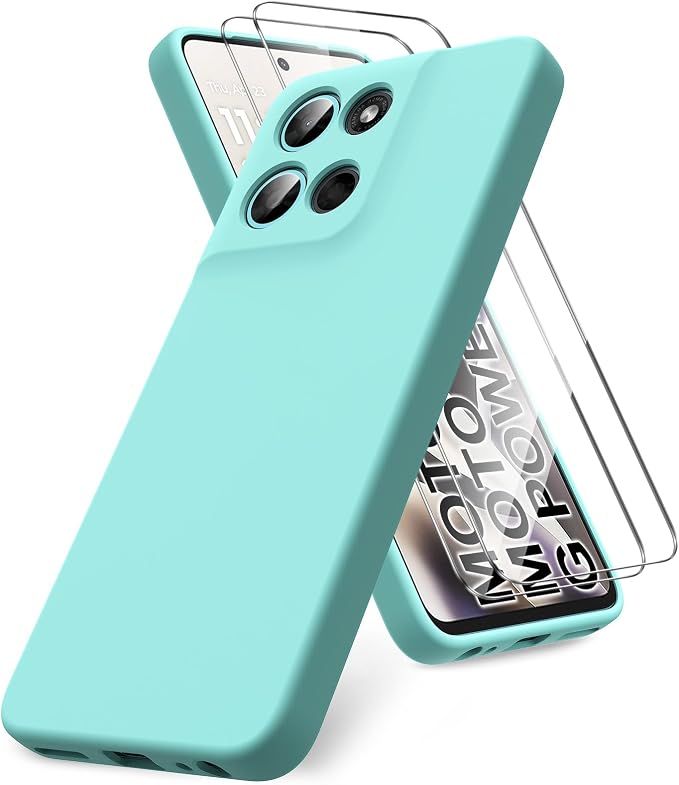 for Motorola Moto G Power (2026) Case, 2 Pack Tempered Glass Screen Protectors, Soft TPU Silicone Shockproof Gel Cover-Ice Blue