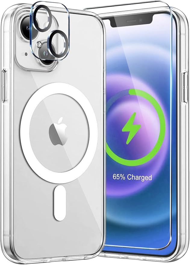 MOCCA Strong Magnetic for iPhone 13 Case Clear, [Anti Yellowing][Compatible with Magsafe][Screen Protector+Camera Lens Protector] Slim Shockproof Protective Case for iPhone 13 Phone Case 6.1", Clear