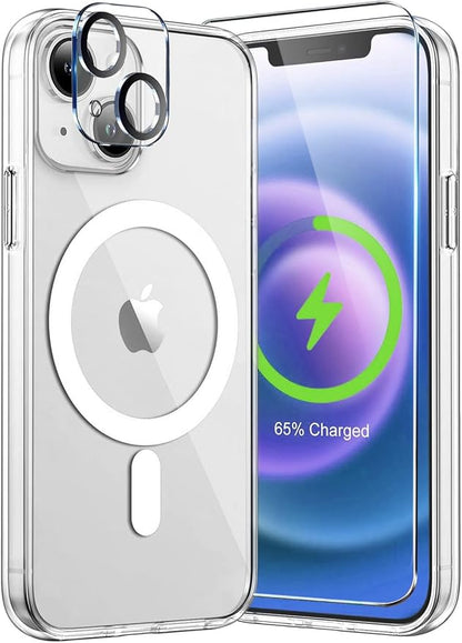 MOCCA Strong Magnetic for iPhone 13 Case Clear, [Anti Yellowing][Compatible with Magsafe][Screen Protector+Camera Lens Protector] Slim Shockproof Protective Case for iPhone 13 Phone Case 6.1", Clear