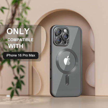 Misea Magnetic for iPhone 16 Pro Max Case Compatible with MagSafe [Never Yellowing] [Military Grade Drop Protection] Full Camera Lens Protector Plating Soft Clear Phone Case for Women, Titanium Black