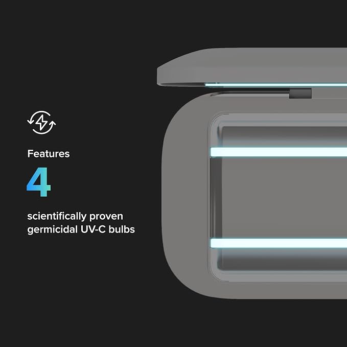 PhoneSoap Pro UV Smart Phone Sanitizer & Universal Cell Phone Charger Box | Patented & Clinically Proven 360-Degree UV-C Disinfection | Disinfects and Charges All Phones (White)