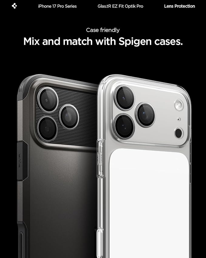 Spigen Camera Lens Screen Protector [GlasTR EZ Fit Optik Pro] Designed for iPhone 17 Pro Max | iPhone 17 Pro [Case Friendly] - Gray [2 Pack]