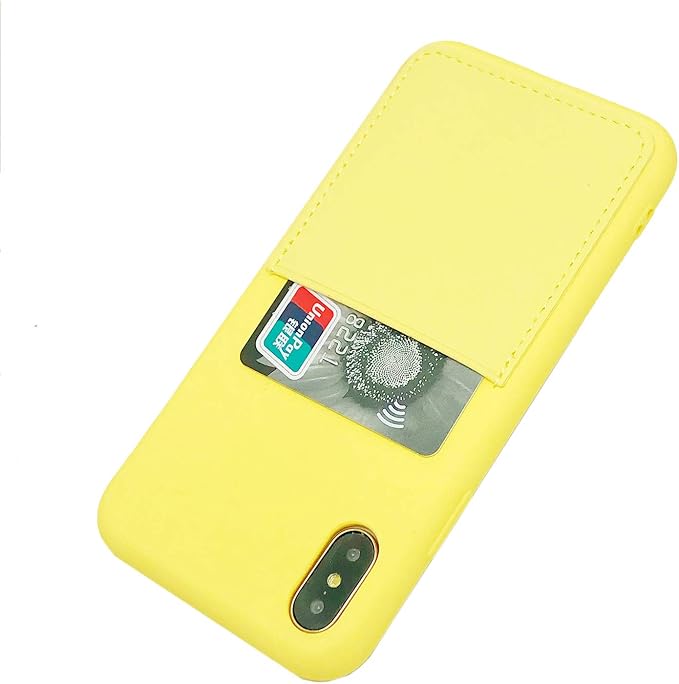 Ultra Slim Liquid Silicone Case Compatible for iPhone Xs/X 10(5.8 inch) with Card Holder Slot Ultra-Slim Thin Soft Wallet Cover Compatible for iPhone XS/X/11 with Screen Protector(Yellow)
