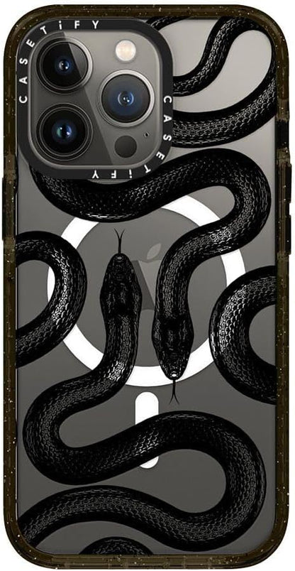 CASETiFY Impact Case for iPhone 13 Pro Compatible with Magsafe - Black Kingsnake - Clear Black