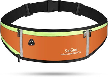 SooGree Men Women Running Belts,Slim Sport Belts,Waterproof Running Fanny Pack,Waterproof Running Waist Packs with Reflective Strip,Runner Belt for Running Walking Cycling Camping Gym (Orange)