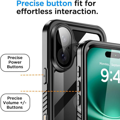 AICase Compatible with iPhone 16 Plus Case Waterproof, Clear Water Proof Built-in Screen Protector Shockproof Dustproof Snowproof Full Body Rugged Underwater Phone Case