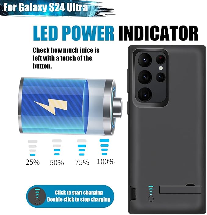 Sitong Battery Case for Samsung Galaxy S24 Ultra, 5000mAh Rechargeable Extended Battery Charging Charger Case, Add 100% Extra Juice, Not Compatible with S24 or S24+ (6.8 inch) Black