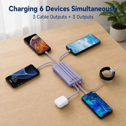 10000mAh Portable Charger with 4 Built-in Cables, 22.5W Fast Charging Power Bank, LED Display, Slim Travel Battery Pack for iPhone 17/16/15/14, Samsung Galaxy, iPad & More