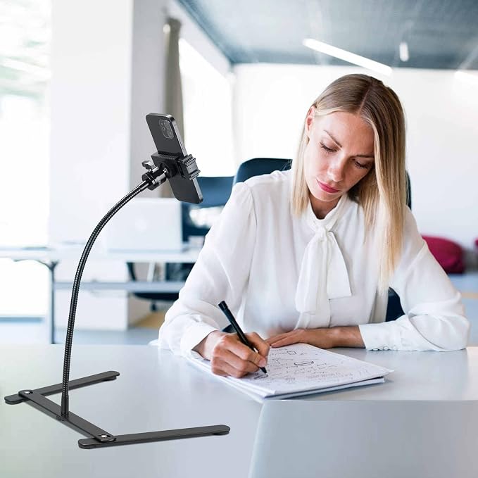 Phone Stand for Recording, Phone Tripod Adjustable and Solid, Overhead Phone Mount, Fixable Gooseneck Phone Holder for Video Recording, Online Teaching, Cookie Decorating, Live Streaming