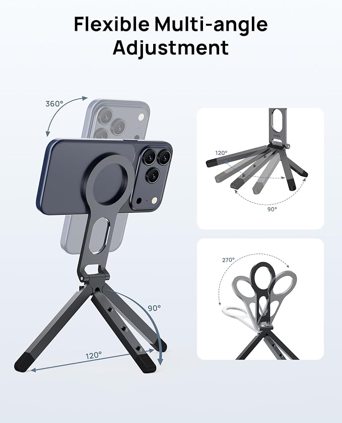 SODI Magnetic Phone Tripod Stand for iPhone - Strong Magnet Foldable Cell Phone Stand for Vlog, Gym, Travel Essentials, Mini Tripod Phone Stand Compatible with iPhone 17 16 15 14 13 12 Series