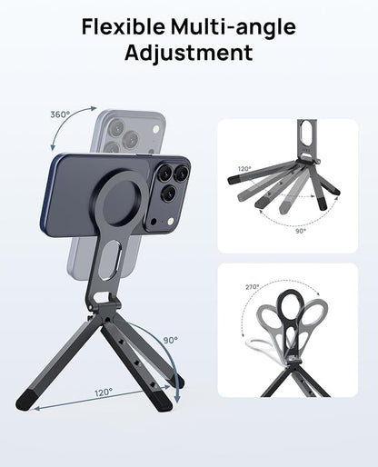 SODI Magnetic Phone Tripod Stand for iPhone - Strong Magnet Foldable Cell Phone Stand for Vlog, Gym, Travel Essentials, Mini Tripod Phone Stand Compatible with iPhone 17 16 15 14 13 12 Series