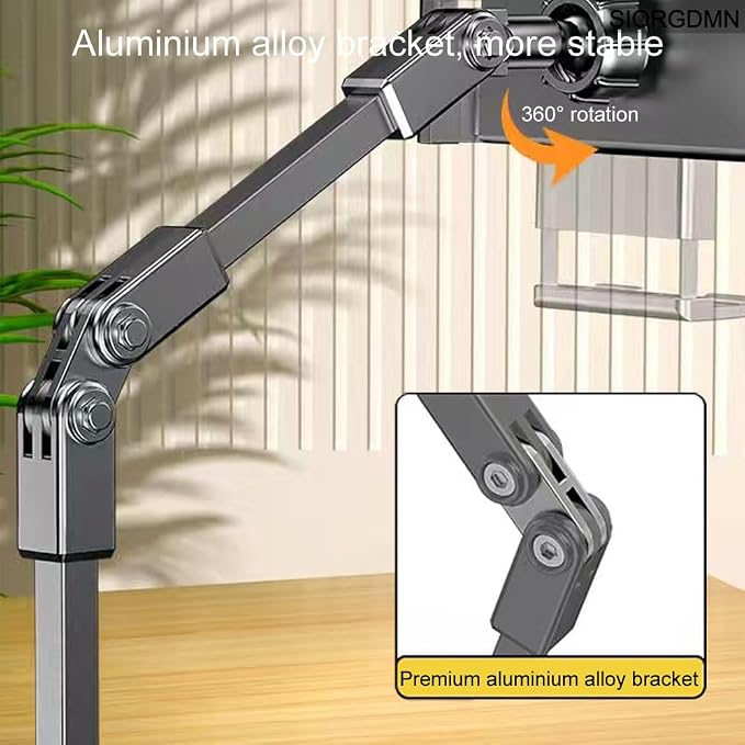 Overhead phone stand for Video Recording on desk,Adjustable Smartphones holder,Articulating Arm Stand with Base, Flexible Cell Phone mount for Live Streaming, filming,Painting Lighting ooking (Black)