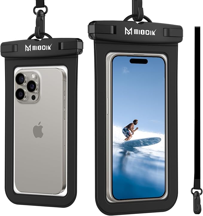 MIODIK Waterproof Phone Pouch with Detachable Lanyard, IPX8 Outdoors Travel Beach Cruise Ship Essentials, [Up to 7.0" Large] Fits for All iPhones (15, 14, 13...), Galaxy S24 S23 S22 - Black