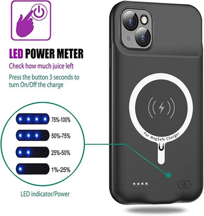 Wireless Charging Case for iPhone 14 Plus, 12000mAh High Capacity Portable Rechargeable Battery Case Wireless Charging Compatible with iPhone 14 Plus (6.7 inch) Extended Battery Charger Case (Black)