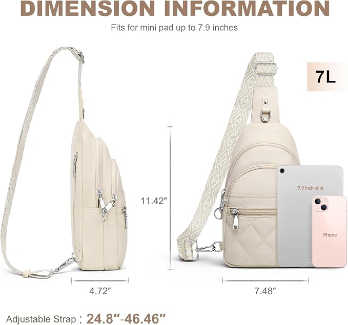SYTRAH Sling Bag for Women, Anti-Theft RFID Crossbody Bag Nylon Sling Purse for Travel, Puffy Small backpack for Daily Hiking Sports White