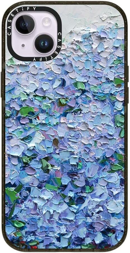 CASETiFY Impact iPhone 14 Plus Case [4X Military Grade Drop Tested / 8.2ft Drop Protection/Compatible with Magsafe] - Nantucket Blue Hydrangeas - Glossy Black