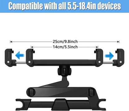 Car Headrest Phone Tablet Holder, 360° Rotating Extension Arm, Fits 4.7-11 Inch, Universal Travel Must-Have for Kids, Universal Smartphone Holder