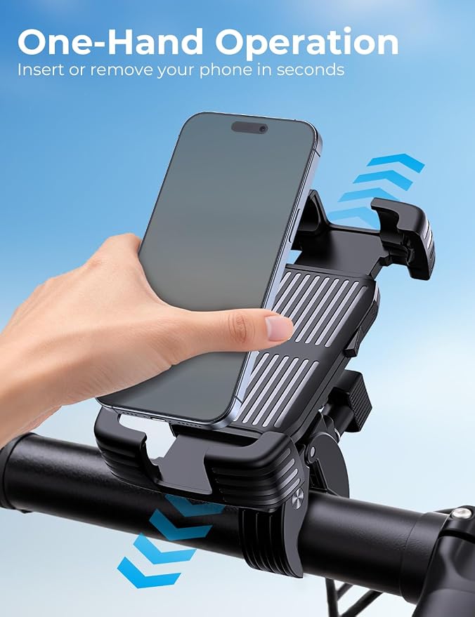 Bike Phone Holder Mount, Motorcycle Phone Mount, 360° Adjustable Phone Holde Mount for Bike and Motorcycle, Shockproof & Anti-Shake Design, Fits 4.7–7” Smartphones (Black)