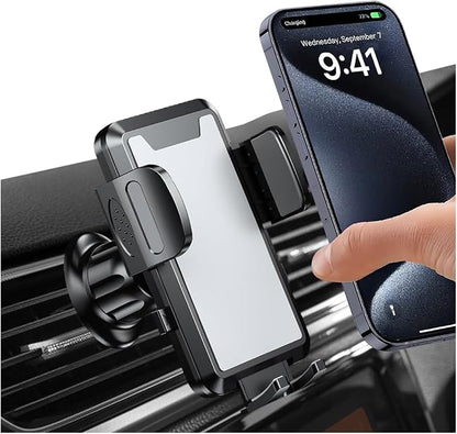 Car Phone Holder Mount, 360° Rotation Adjustable Vehicle Phone Stand with Metal Hook Clip, Auto Cellphone Holder Mount for Air Dashboard Windshield Vent, Universal for SUV RV Truck (Gray)