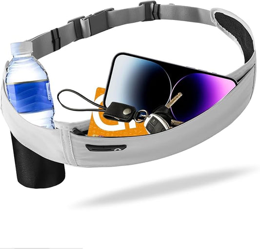 Running Hydration Belt with Water Bottle Holder, Phone Storage (Grey)