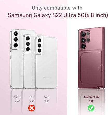 WeLoveCase for Samsung Galaxy S22 Ultra Wallet Case with Credit Card Holder & Hidden Mirror, All-Round Protection Shockproof Phone Cover Designed for Samsung Galaxy S22 Ultra, 6.8 Inch Burgundy